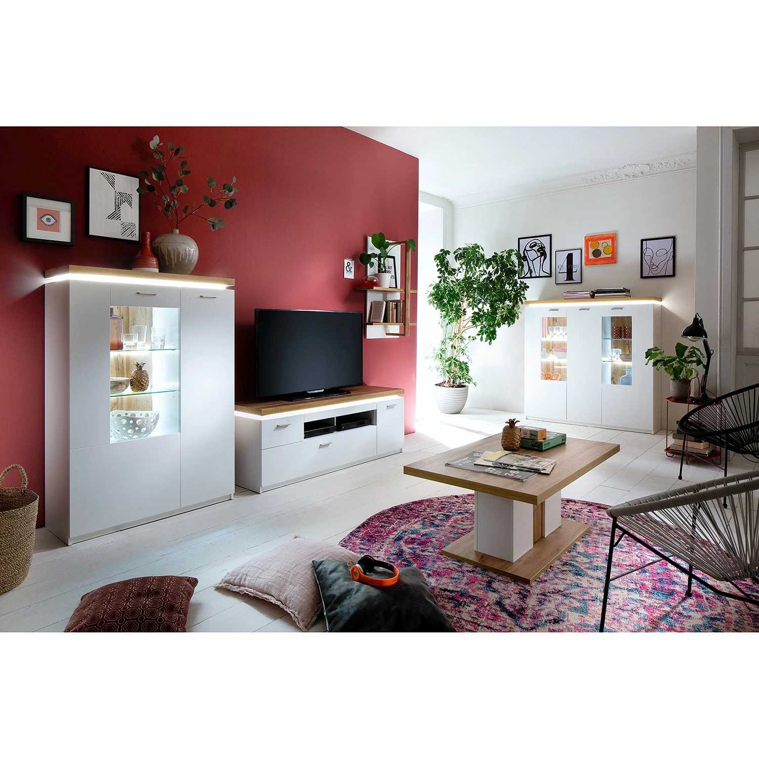 Loftscape Highboard Mundai - Inkl. Beleuchtung - Weiß / Eiche Wotan Dekor 3 Loftscape Highboard Mundai - Inkl. Beleuchtung - Weiß / Eiche Wotan Dekor – Bild 3