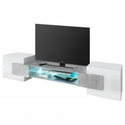 LC Spa TV-Lowboard Incastro - Hochglanz Weiß / Beton Dekor