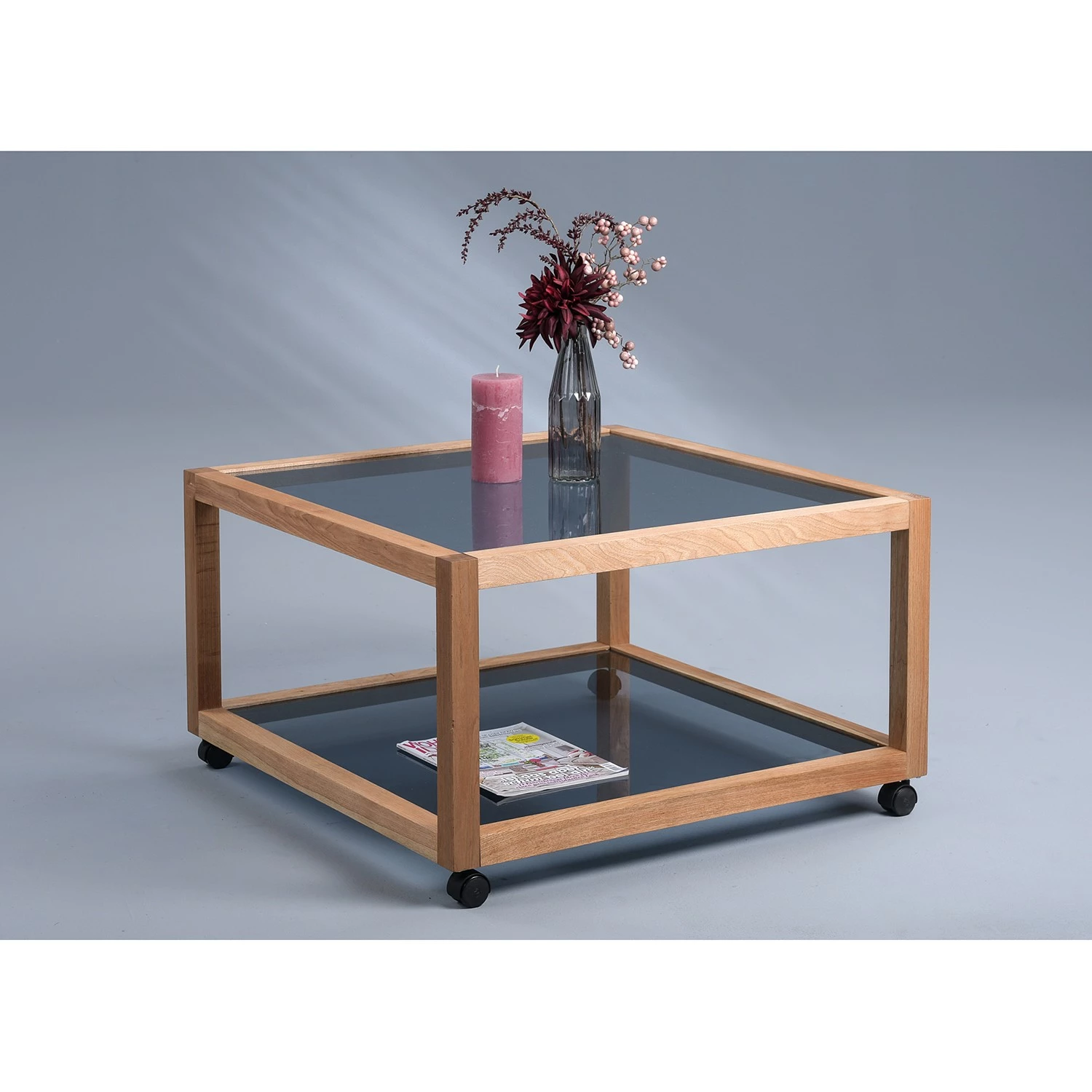 Loftscape Couchtisch Fulbeck II - Glas / Walnuss massiv - Grau / Walnuss 2 Loftscape Couchtisch Fulbeck II - Glas / Walnuss massiv - Grau / Walnuss – Bild 2