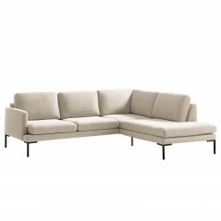 Fredriks Ecksofa Bellaire - Mischgewebe - Hellbeige - Ottomane davorstehend rechts - Schwarz