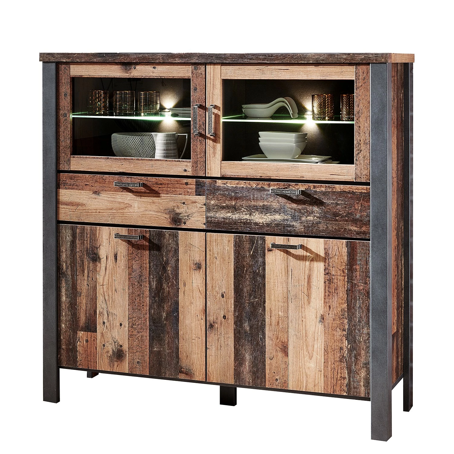 Red Living Highboard Blackpool I - Inkl. Beleuchtung - Altholz Dekor / Grau 1 Red Living Highboard Blackpool I - Inkl. Beleuchtung - Altholz Dekor / Grau