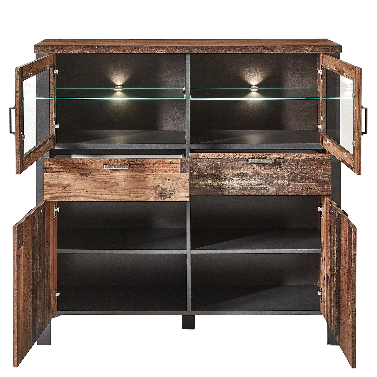 Red Living Highboard Blackpool I - Inkl. Beleuchtung - Altholz Dekor / Grau 4 Red Living Highboard Blackpool I - Inkl. Beleuchtung - Altholz Dekor / Grau – Bild 4