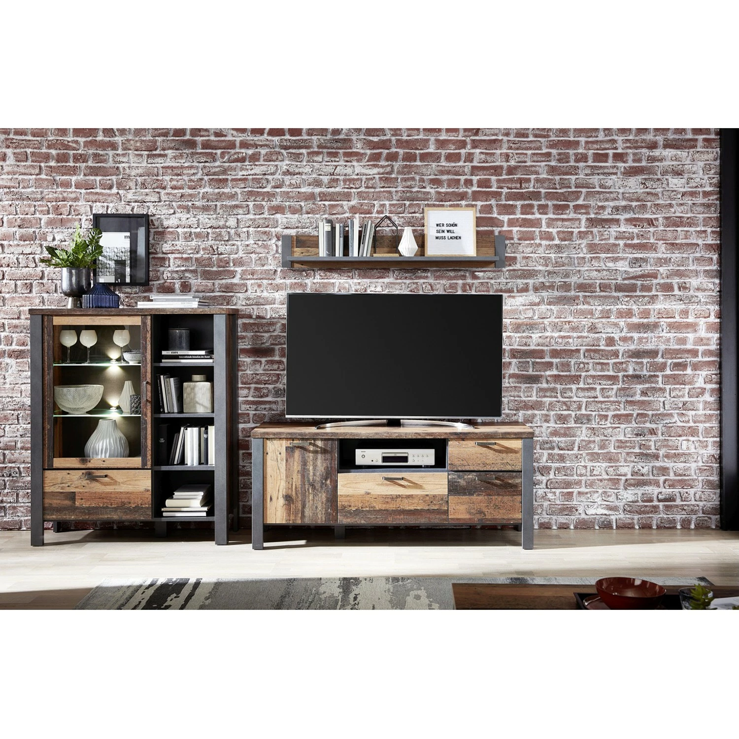 Red Living Highboard Blackpool II - Inkl. Beleuchtung - Altholz Dekor / Grau 4 Red Living Highboard Blackpool II - Inkl. Beleuchtung - Altholz Dekor / Grau – Bild 4