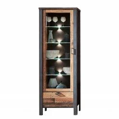 Red Living Standvitrine Blackpool - Inkl. Beleuchtung - Altholz Dekor / Grau