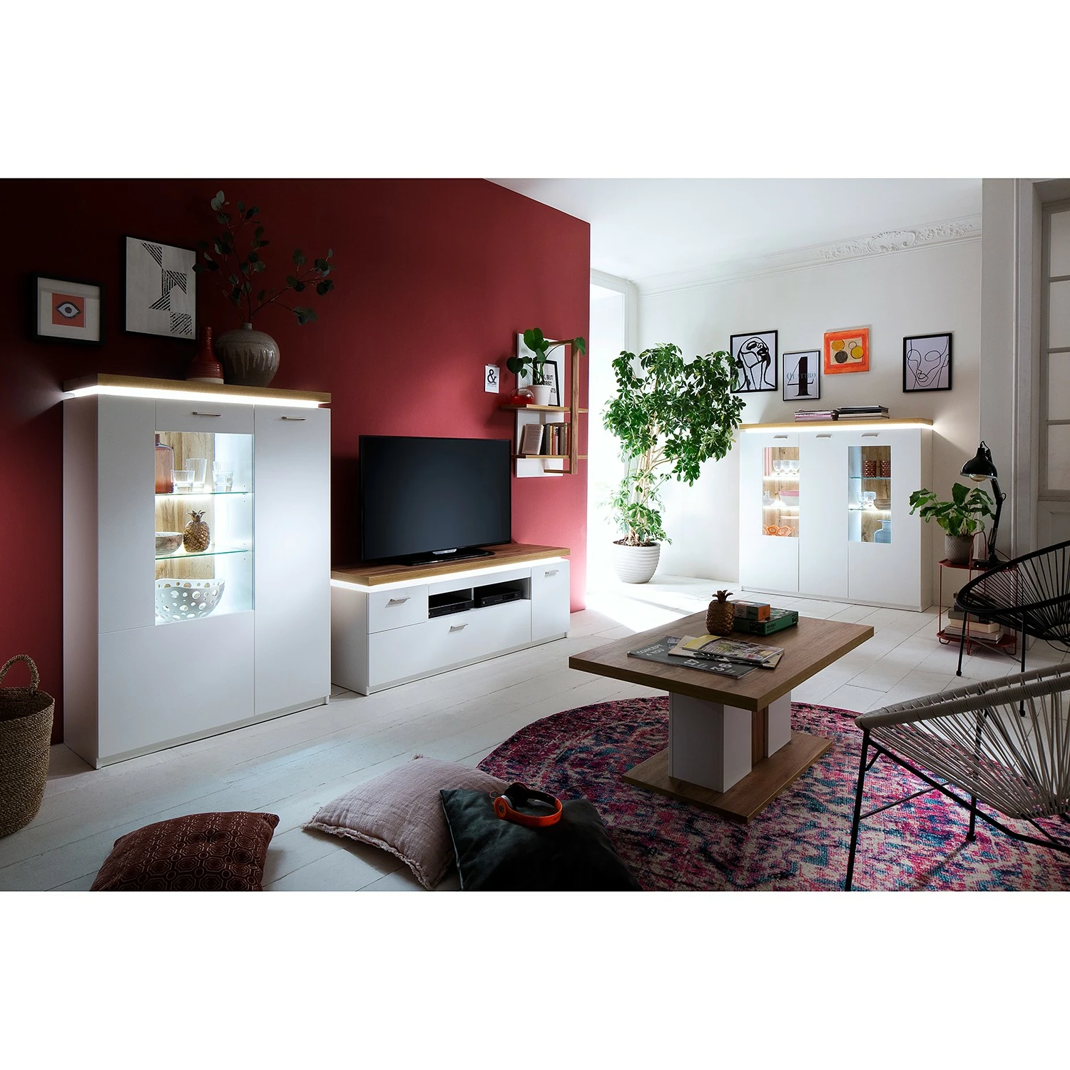 Loftscape Wohnwand Mundai II (3-teilig) - Inkl. Beleuchtung - Weiß / Eiche Wotan Dekor 3 Loftscape Wohnwand Mundai II (3-teilig) - Inkl. Beleuchtung - Weiß / Eiche Wotan Dekor – Bild 3