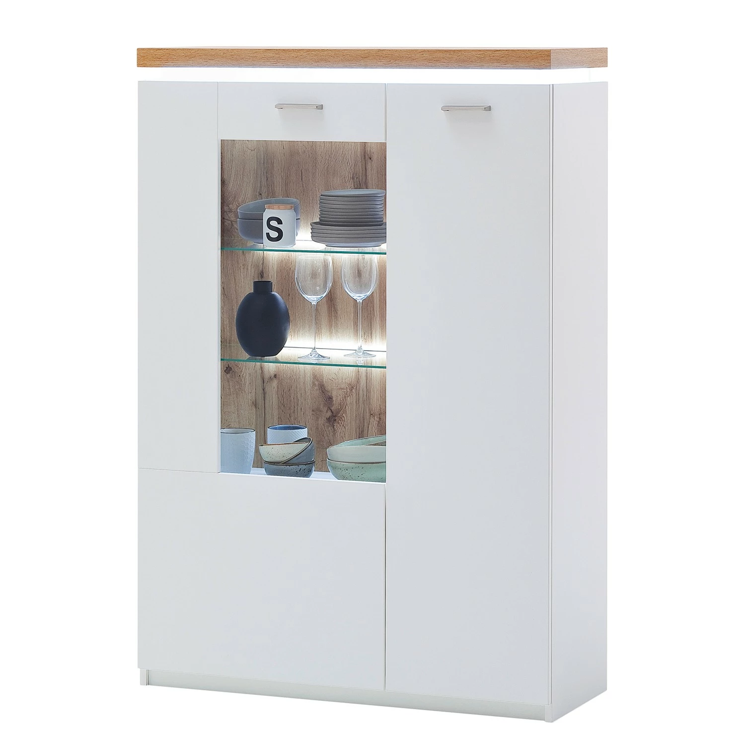 Loftscape Wohnwand Mundai II (3-teilig) - Inkl. Beleuchtung - Weiß / Eiche Wotan Dekor 7 Loftscape Wohnwand Mundai II (3-teilig) - Inkl. Beleuchtung - Weiß / Eiche Wotan Dekor – Bild 7