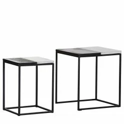 Jack & Alice Beistelltisch Daggett I (2er-Set) - Marmor / Metall - Marmor Schwarz / Marmor Weiß