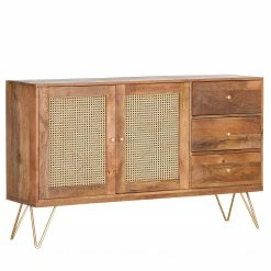 Naturoo Sideboard Nyack - Mango massiv / Wiener Geflecht - Mango / Gold