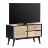 Red Living TV-Lowboard Lexham I - Mango massiv / Rattan - Mango / Mango Schwarz