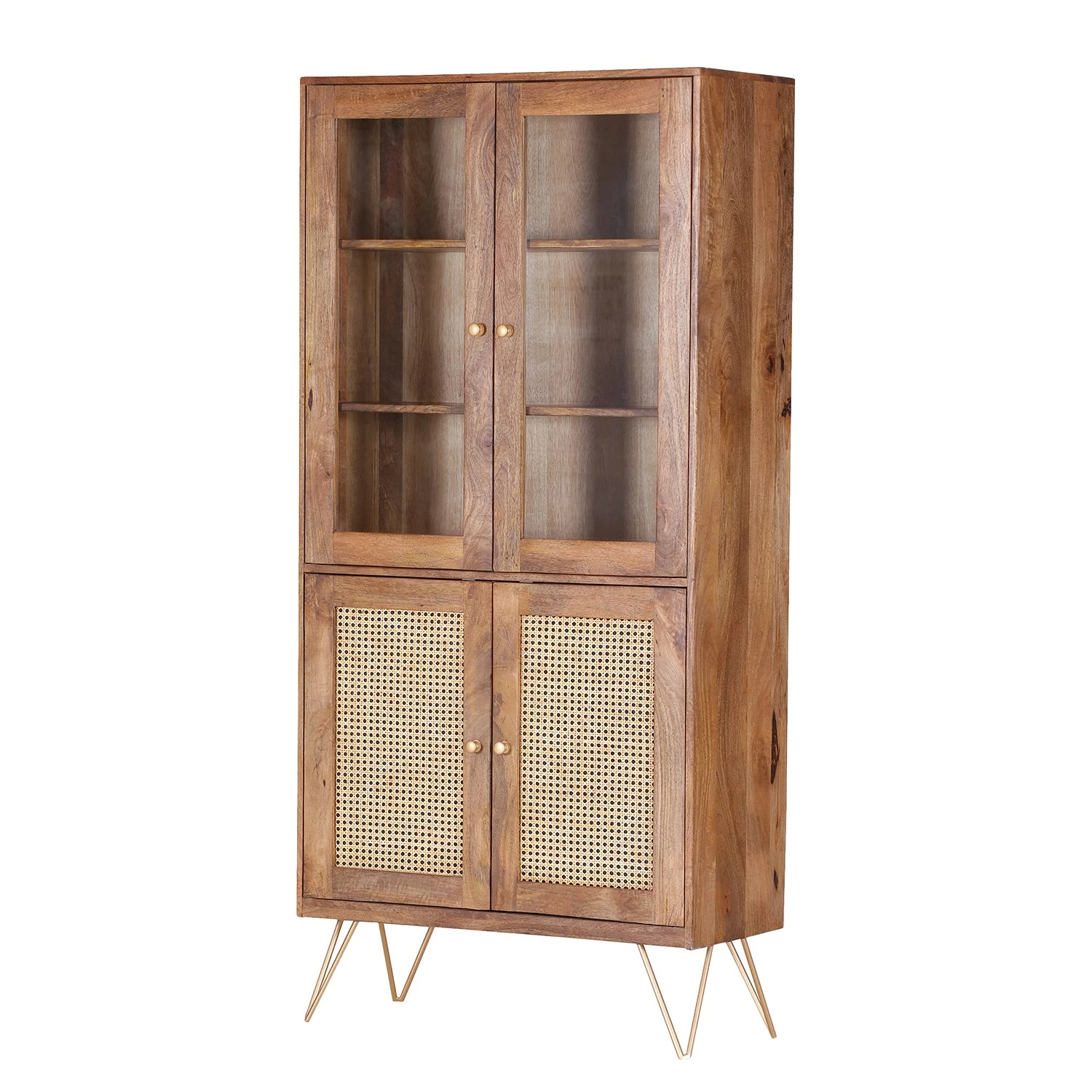 Naturoo Vitrinenschrank Nyack - Mango massiv / Wiener Geflecht - Mango / Gold 1 Naturoo Vitrinenschrank Nyack - Mango massiv / Wiener Geflecht - Mango / Gold