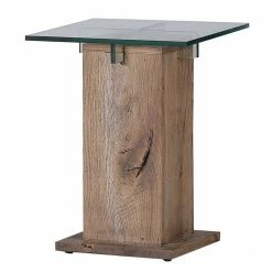 Red Living Beistelltisch Bayamon - Glas / Eiche massiv - Eiche - Höhe: 50 cm