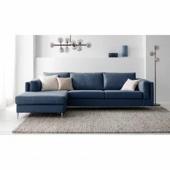 Studio Copenhagen Ecksofa COSO Classic+ mit Longchair - Webstoff Inze: Blau - Breite: 287 cm - Longchair davorstehend links - Chrom glänzend -Wohnzimmermöbel boutique en ligne 1000211866 200923 09514500200 MOOD DETAILS P000000001000211866 mood