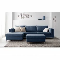Studio Copenhagen Ecksofa COSO Classic+ mit Longchair - Webstoff Inze: Blau - Breite: 287 cm - Longchair davorstehend links - Chrom glänzend -Wohnzimmermöbel boutique en ligne 1000211866 200923 09514600201 MOOD DETAILS P000000001000211866 mood