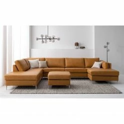 Studio Copenhagen Wohnlandschaft COSO Classic+ - Echtleder Taru: Hellbraun - Longchair davorstehend rechts / Ottomane links - Bettkasten - Chrom glänzend -Wohnzimmermöbel boutique en ligne 1000212033 200923 09530200418 MOOD DETAILS P000000001000212033 mood