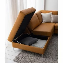 Studio Copenhagen Wohnlandschaft COSO Classic+ - Echtleder Taru: Hellbraun - Longchair davorstehend rechts / Ottomane links - Bettkasten - Chrom glänzend -Wohnzimmermöbel boutique en ligne 1000212033 200923 09530200420 DETAILS P000000001000212033