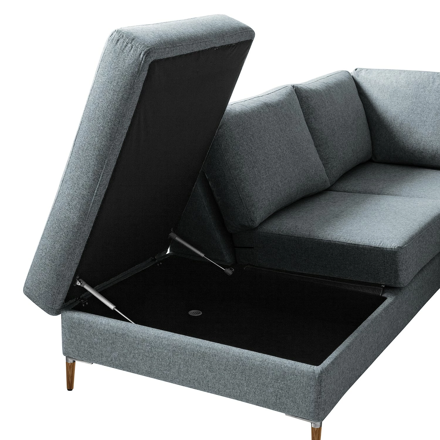 Studio Copenhagen Ecksofa COSO Classic+ mit Ottomane - Webstoff Inze: Graublau - Breite: 245 cm - Ottomane davorstehend links - Bettkasten - Eiche Dunkel 22 Studio Copenhagen Ecksofa COSO Classic+ mit Ottomane - Webstoff Inze: Graublau - Breite: 245 cm - Ottomane davorstehend links - Bettkasten - Eiche Dunkel – Bild 22
