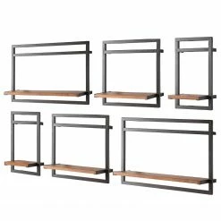 Ars manufacti Wandregal-Set Manchester IV (6-teilig) - Akazie massiv / Metall - Akazie / Anthrazit