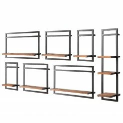 Ars manufacti Wandregal-Set Manchester V (7-teilig) - Akazie massiv / Metall - Akazie / Anthrazit