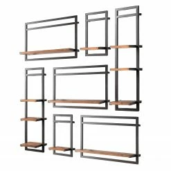 Ars manufacti Wandregal-Set Manchester VI (7-teilig) - Akazie massiv / Metall - Akazie / Anthrazit