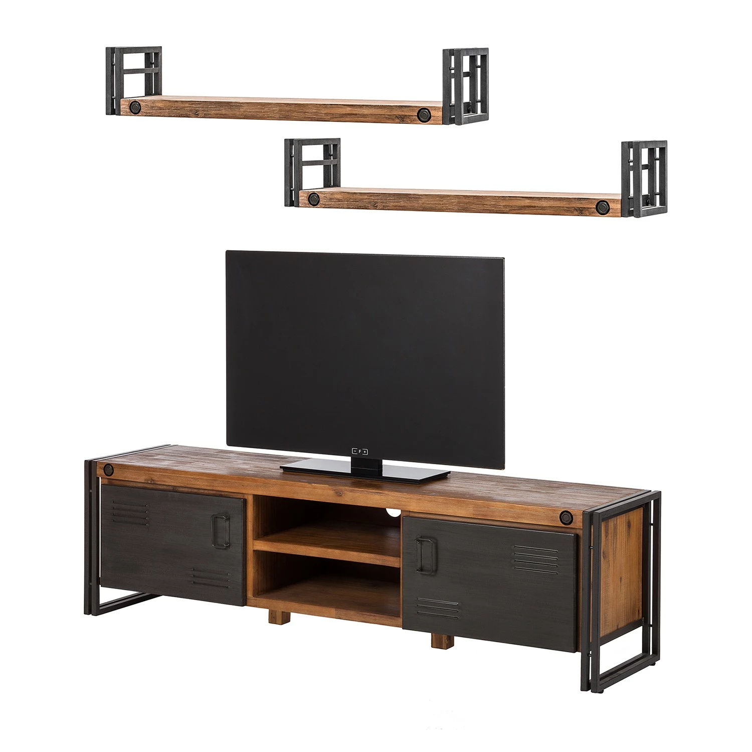 Ars manufacti Wohnkombination Manchester III (3-tlg) - Akazie massiv / Metall - Akazie / Anthrazit 1 Ars manufacti Wohnkombination Manchester III (3-tlg) - Akazie massiv / Metall - Akazie / Anthrazit