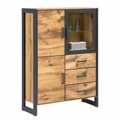 Naturoo Highboard Ironwood II - Echtholzfurnier / Metall - Alteiche / Grau