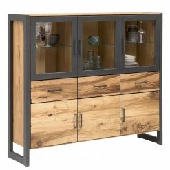 Naturoo Highboard Ironwood IV - Echtholzfurnier / Metall - Alteiche / Grau