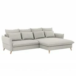 Fredriks Ecksofa Sketty - Microfaser - Hellgrau - Longchair davorstehend rechts - Schlaffunktion - Bettkasten