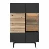 GWINNER Highboard Misano - Anthrazit / Wildeiche - Glastür rechts - Ohne Beleuchtung