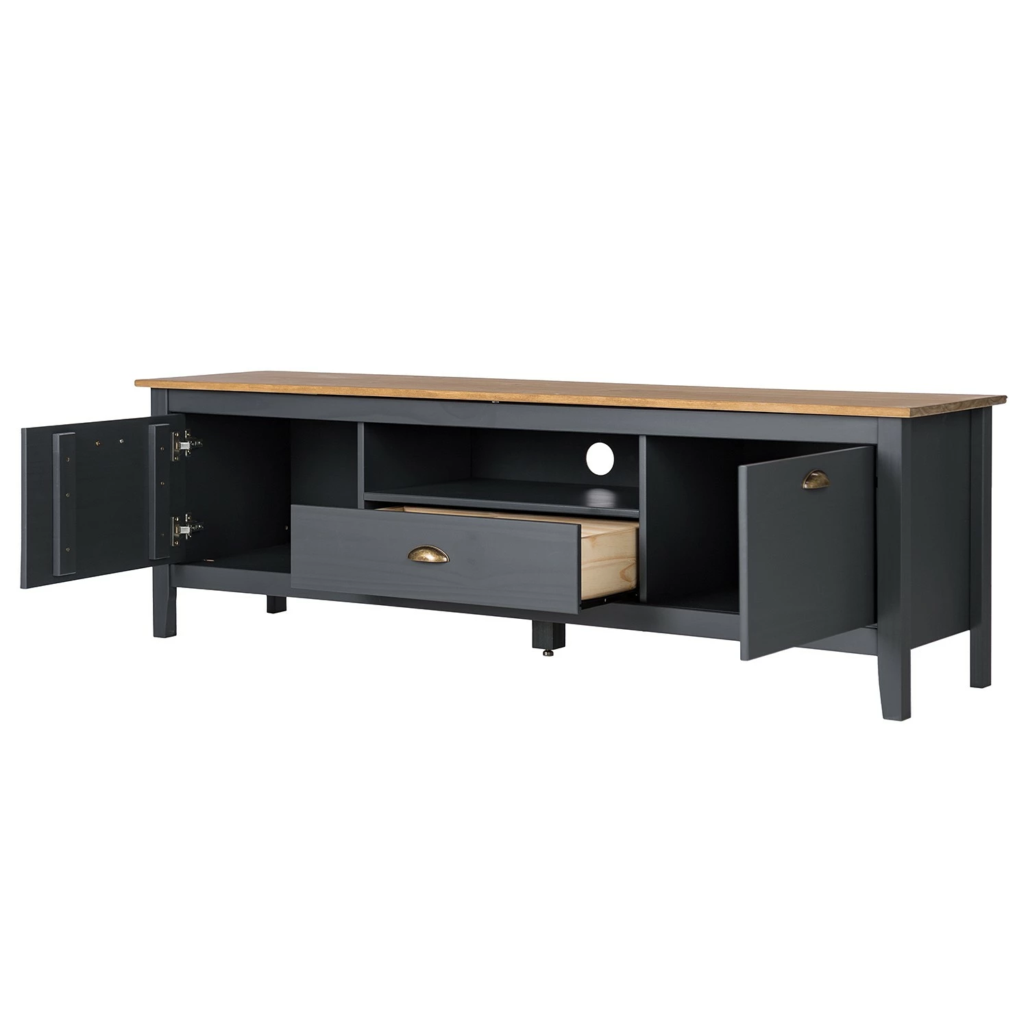 Maison Belfort TV-Lowboard Rivery II - Kiefer massiv - Anthrazit 2 Maison Belfort TV-Lowboard Rivery II - Kiefer massiv - Anthrazit – Bild 2