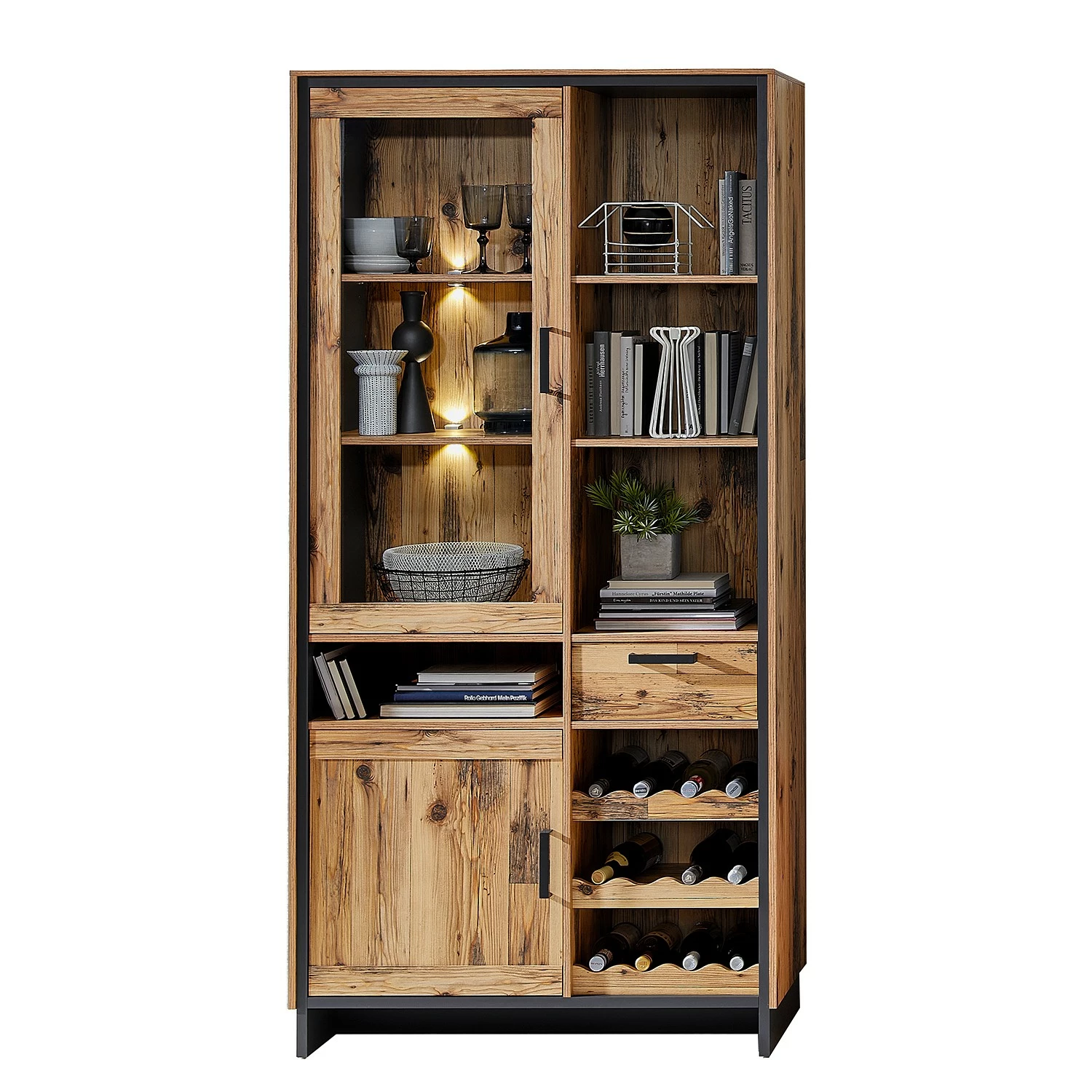 Ridgevalley Vitrinenschrank Priay - Inkl. Beleuchtung - Lärche Dekor / Graphit 1 Ridgevalley Vitrinenschrank Priay - Inkl. Beleuchtung - Lärche Dekor / Graphit