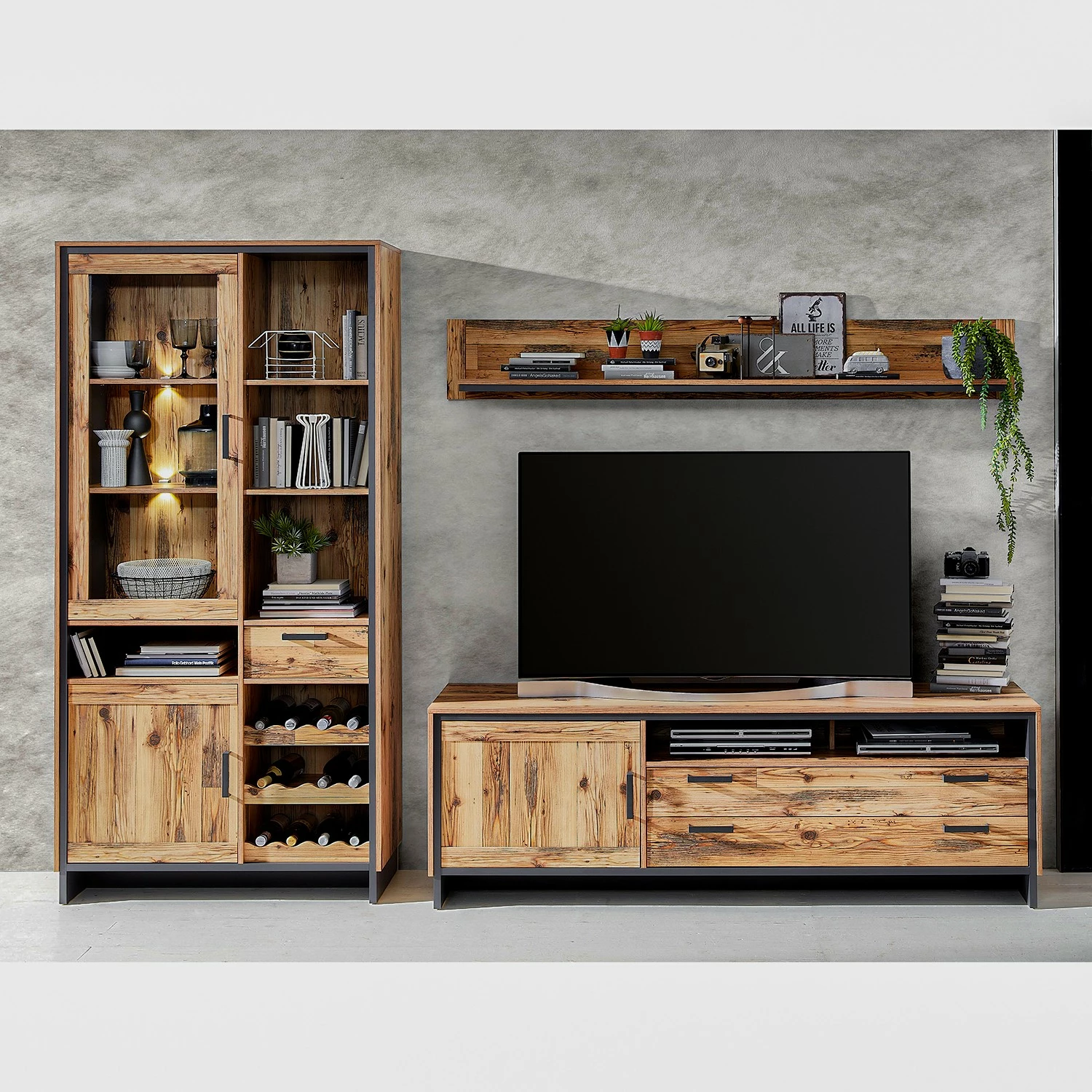 Ridgevalley Vitrinenschrank Priay - Inkl. Beleuchtung - Lärche Dekor / Graphit 3 Ridgevalley Vitrinenschrank Priay - Inkl. Beleuchtung - Lärche Dekor / Graphit – Bild 3