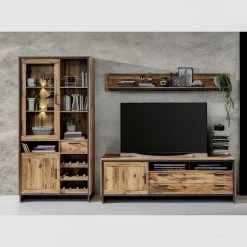 Wohnzimmermöbel boutique en ligne 53 Ridgevalley Wohnwand Priay II (3-teilig) - Inkl. Beleuchtung - Lärche Dekor / Graphit