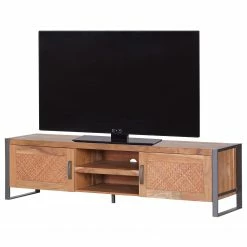 Ars manufacti TV-Lowboard Leyma - Rattan / Akazie massiv - Akazie / Anthrazit