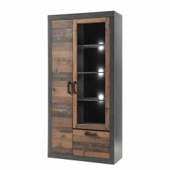 Red Living Vitrinenschrank Buzan - Altholz Dekor / Anthrazit