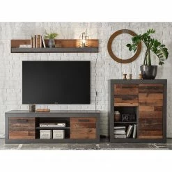 Red Living Wohnwand Buzan II (3-teilig) - Altholz Dekor / Anthrazit