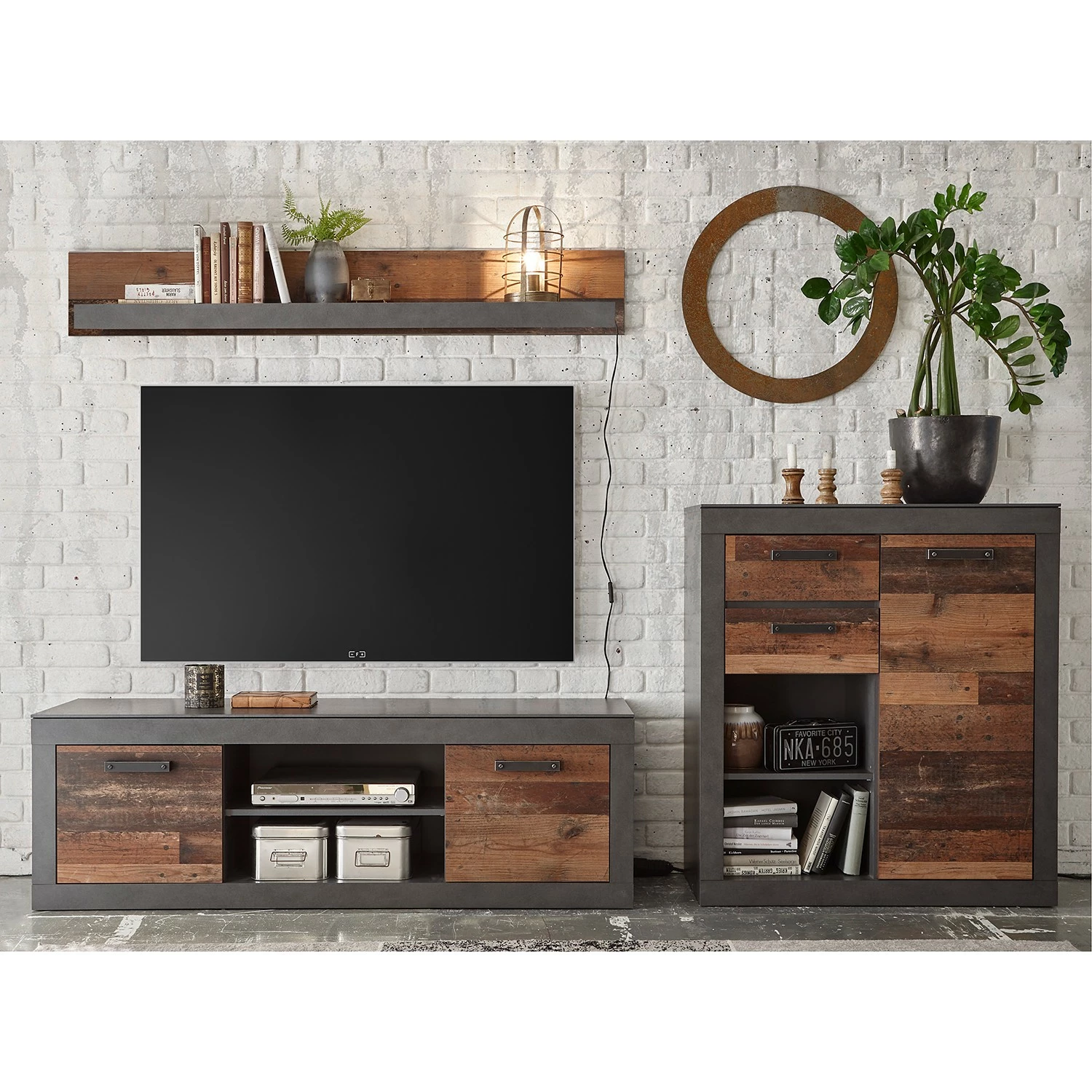 Red Living Wohnwand Buzan II (3-teilig) - Altholz Dekor / Anthrazit 1 Red Living Wohnwand Buzan II (3-teilig) - Altholz Dekor / Anthrazit