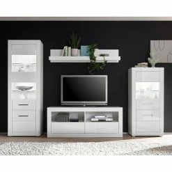 Loftscape Wohnwand Bricktown I (4-teilig) - Hochglanz Weiß / Matt Weiß