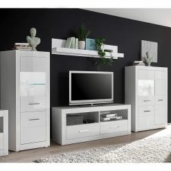 Loftscape Wohnwand Bricktown V (4-teilig) - Hochglanz Weiß / Matt Weiß