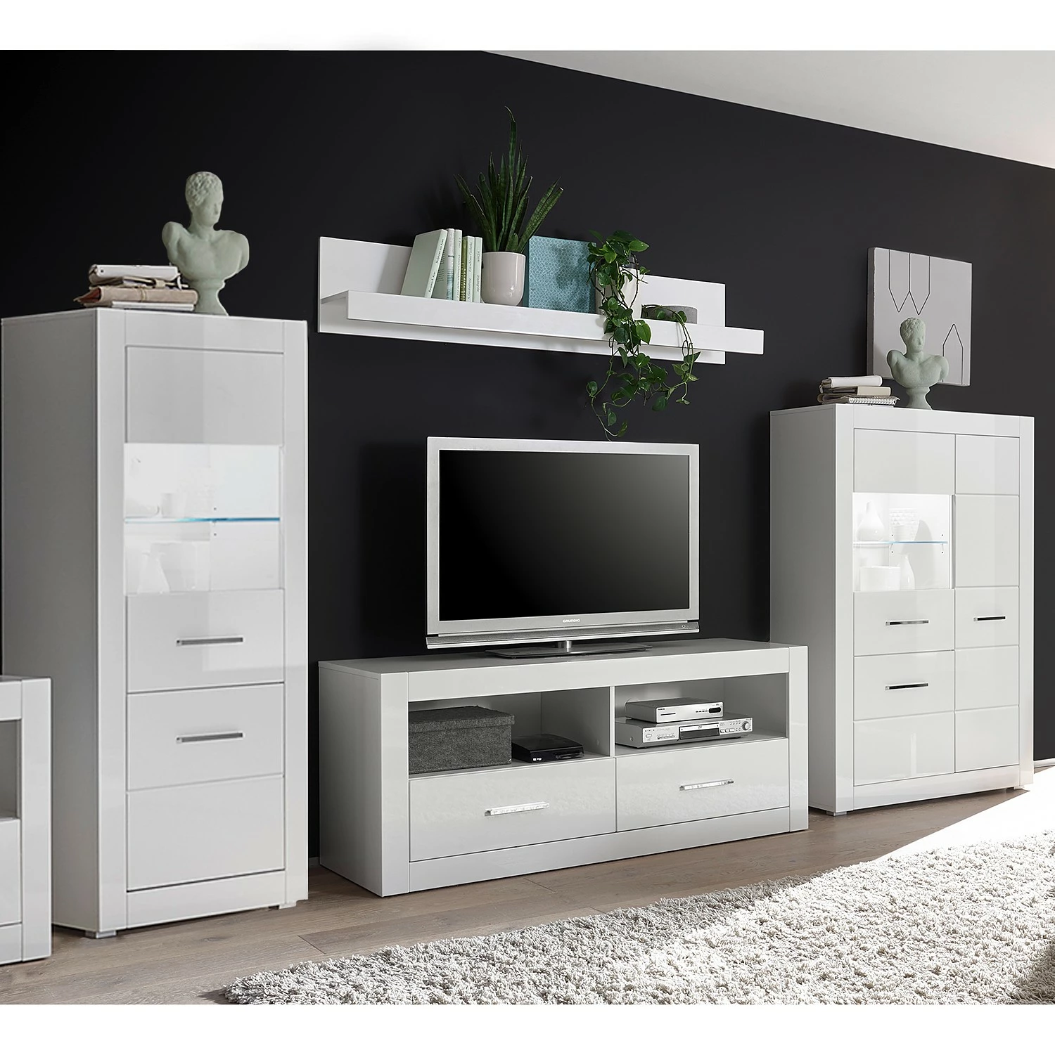 Loftscape Wohnwand Bricktown V (4-teilig) - Hochglanz Weiß / Matt Weiß 1 Loftscape Wohnwand Bricktown V (4-teilig) - Hochglanz Weiß / Matt Weiß