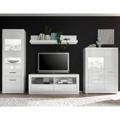 Loftscape Wohnwand Bricktown II (4-teilig) - Hochglanz Weiß / Matt Weiß