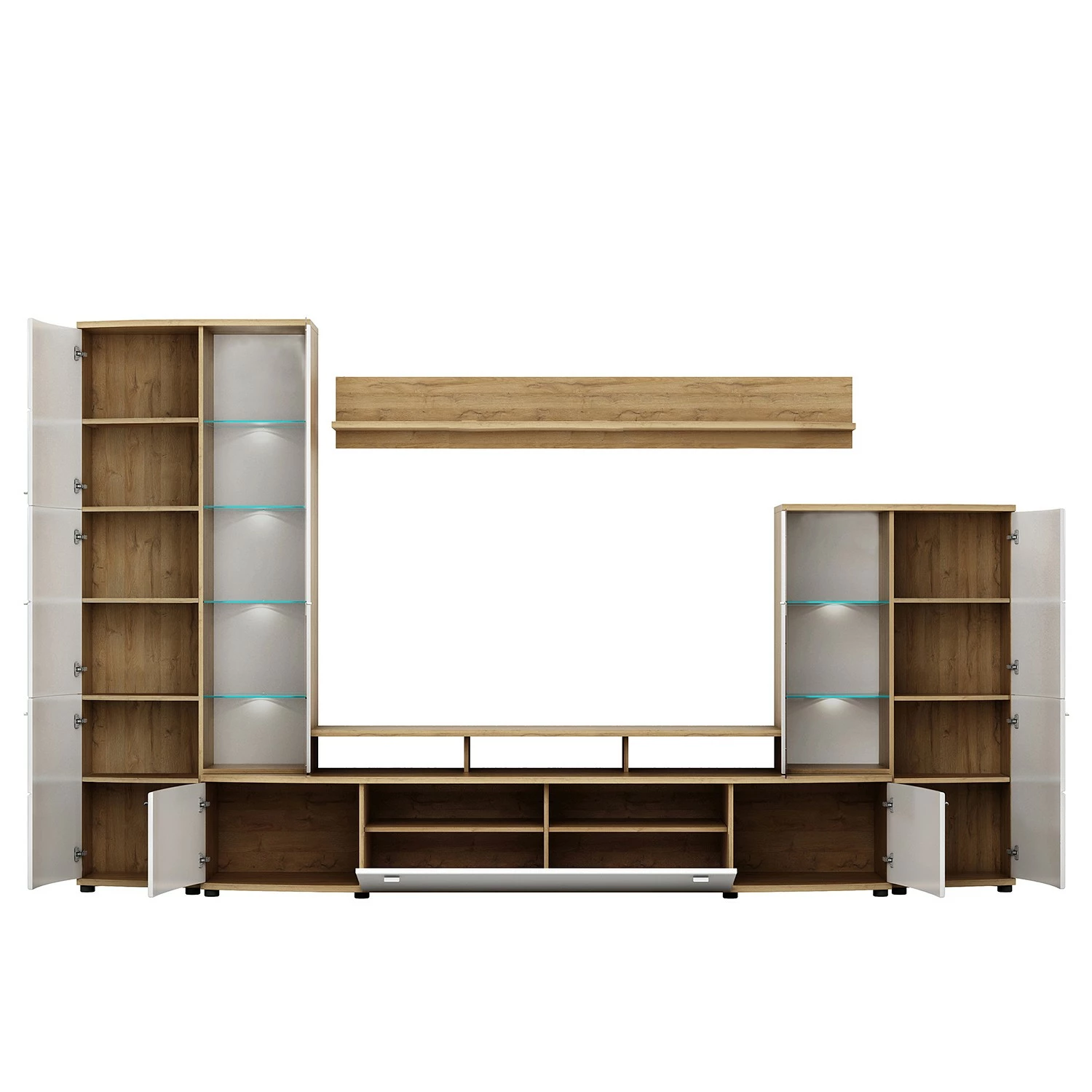 Loftscape Wohnwand Colcord (4-teilig) - Hochglanz Weiß / Eiche Dekor 3 Loftscape Wohnwand Colcord (4-teilig) - Hochglanz Weiß / Eiche Dekor – Bild 3