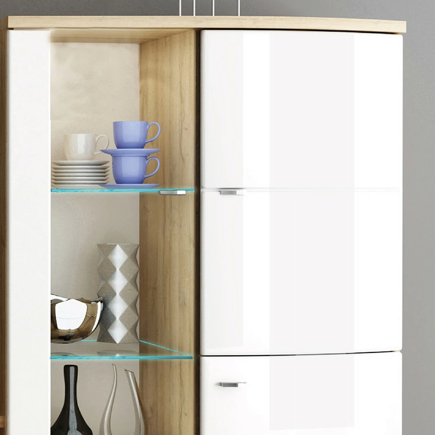 Loftscape Wohnwand Colcord (4-teilig) - Hochglanz Weiß / Eiche Dekor 8 Loftscape Wohnwand Colcord (4-teilig) - Hochglanz Weiß / Eiche Dekor – Bild 8