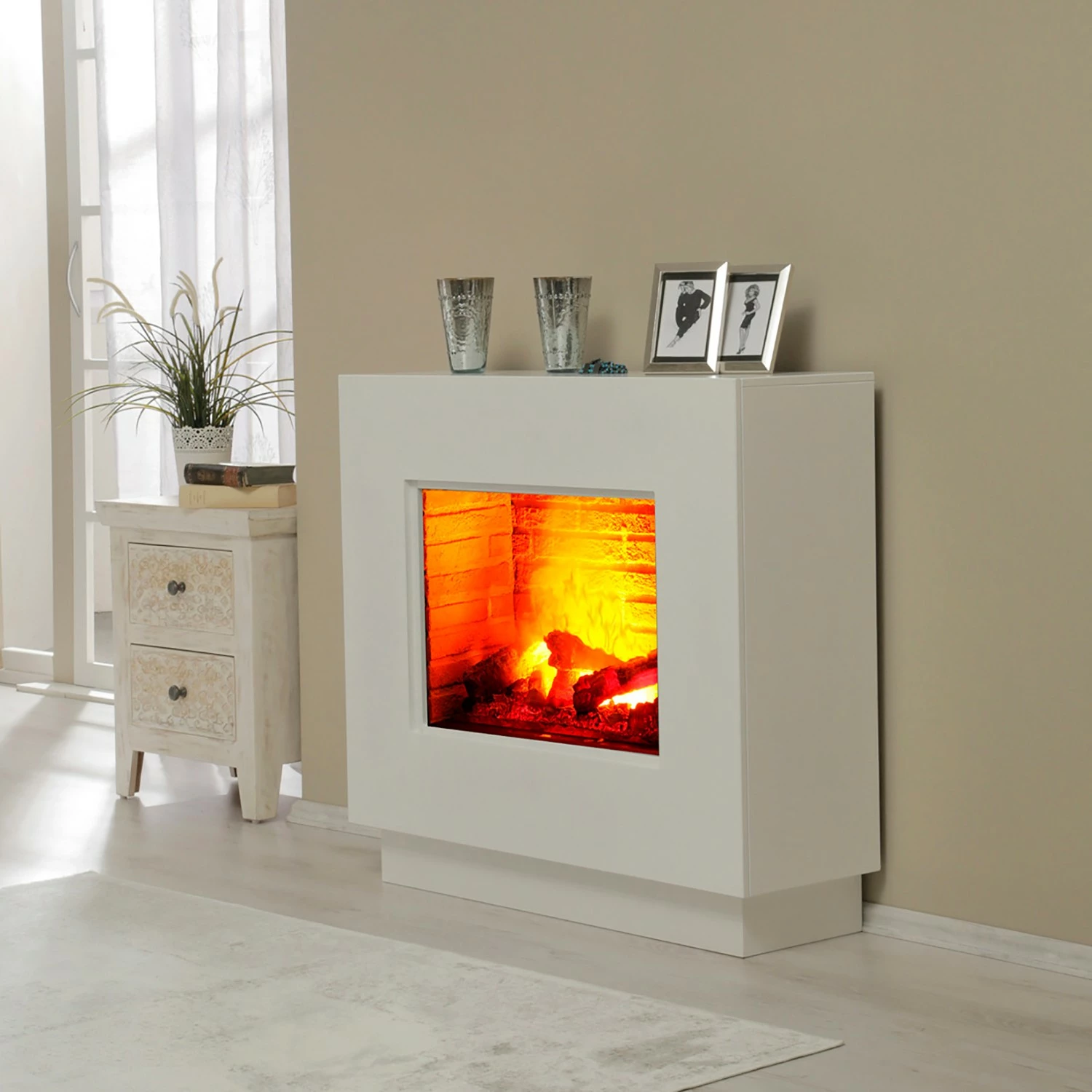 Loftscape Elektrokamin Borkum - Weiß - Einsatz Stein Dekor 2 Loftscape Elektrokamin Borkum - Weiß - Einsatz Stein Dekor – Bild 2