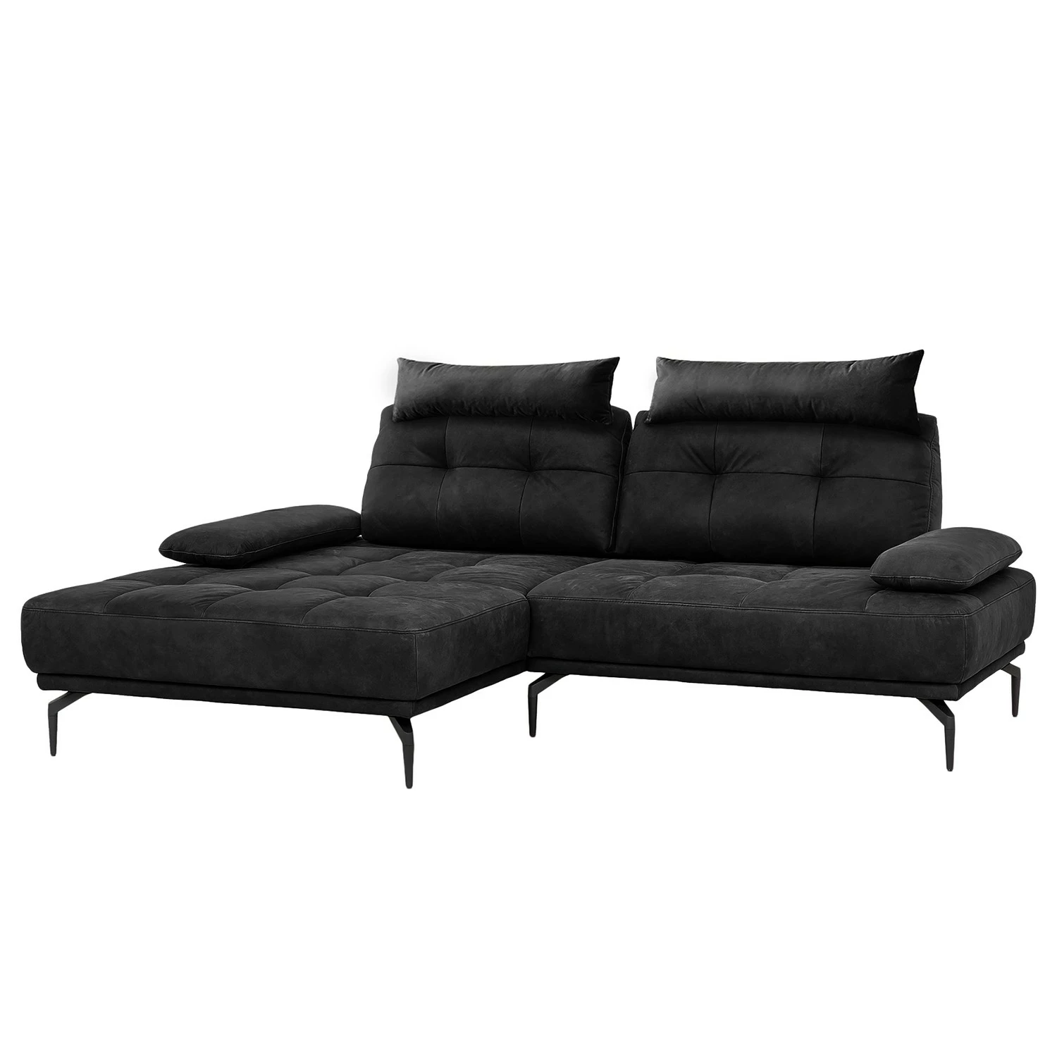 Fredriks Ecksofa Linville - Echtleder Poas: Schwarz - Breite: 258 cm - Longchair davorstehend links - Mit Kopfstütze 1 Fredriks Ecksofa Linville - Echtleder Poas: Schwarz - Breite: 258 cm - Longchair davorstehend links - Mit Kopfstütze