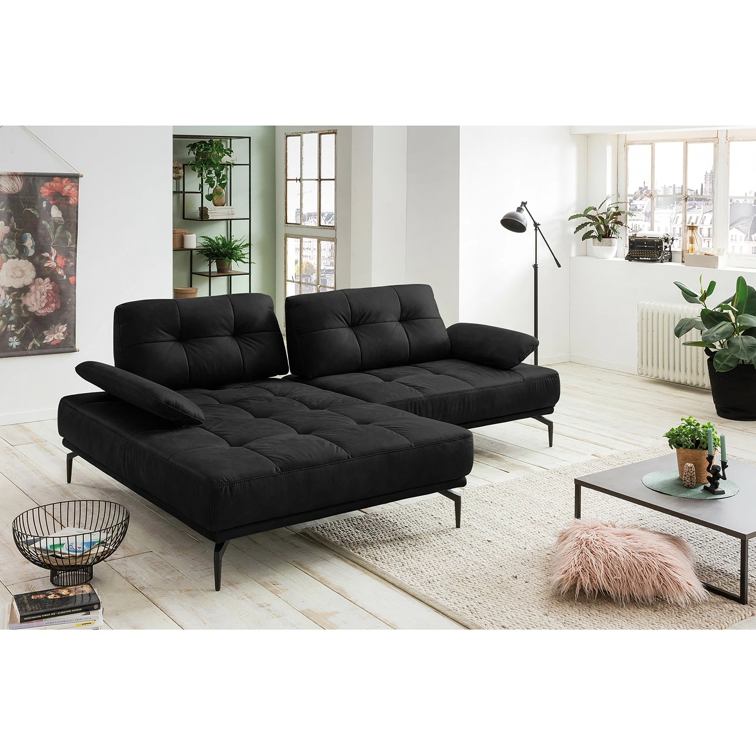 Fredriks Ecksofa Linville - Echtleder Poas: Schwarz - Breite: 258 cm - Longchair davorstehend links - Mit Kopfstütze 4 Fredriks Ecksofa Linville - Echtleder Poas: Schwarz - Breite: 258 cm - Longchair davorstehend links - Mit Kopfstütze – Bild 4