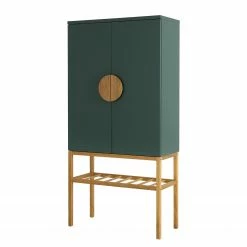 Tenzo Highboard Scoop - Eiche teilmassiv - Dunkelgrün