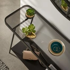 Red Living Konsolentisch Kingswell - Glas / Metall - Grau / Schwarz -Wohnzimmermöbel boutique en ligne 1000226423 200928 15151900065 DETAILS P000000001000226423