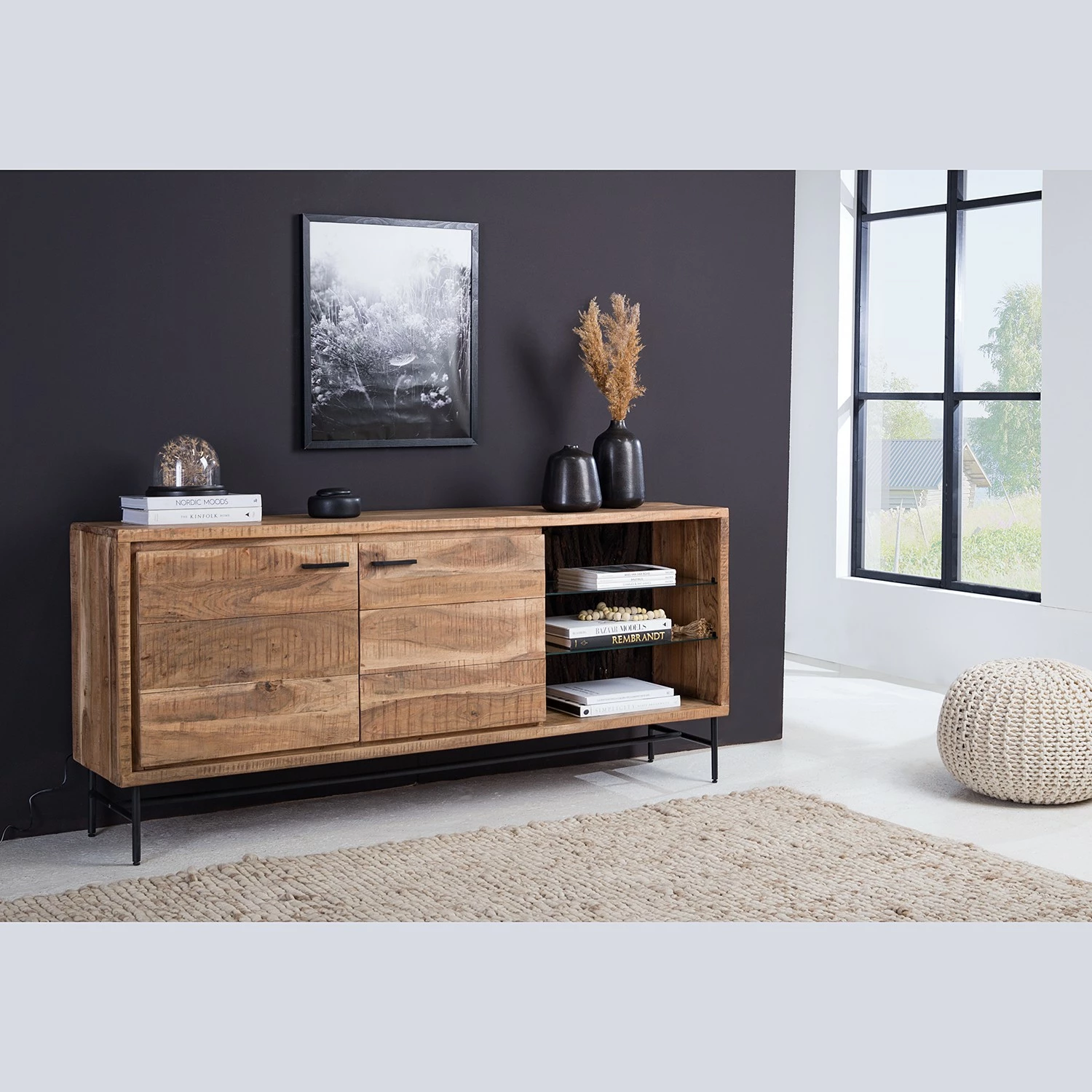 Ars Natura Sideboard Roody - Inkl. Beleuchtung - Akazie massiv / Metall - Akazie / Schwarz 2 Ars Natura Sideboard Roody - Inkl. Beleuchtung - Akazie massiv / Metall - Akazie / Schwarz – Bild 2