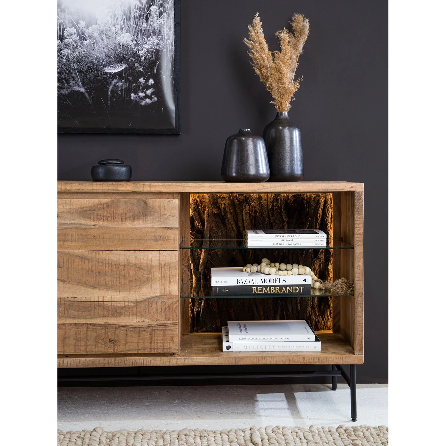 Ars Natura Sideboard Roody - Inkl. Beleuchtung - Akazie massiv / Metall - Akazie / Schwarz 9 Ars Natura Sideboard Roody - Inkl. Beleuchtung - Akazie massiv / Metall - Akazie / Schwarz – Bild 9