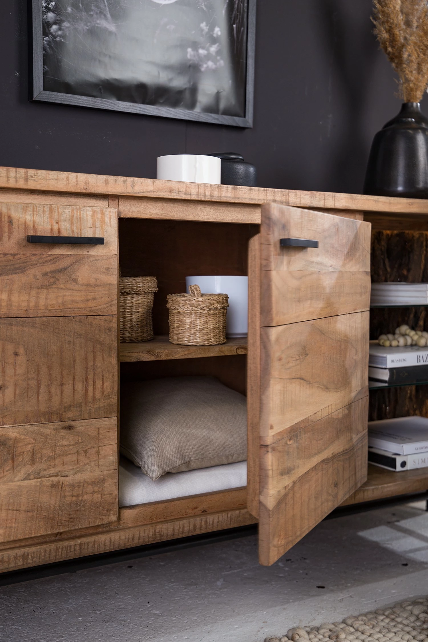 Ars Natura Sideboard Roody - Inkl. Beleuchtung - Akazie massiv / Metall - Akazie / Schwarz 10 Ars Natura Sideboard Roody - Inkl. Beleuchtung - Akazie massiv / Metall - Akazie / Schwarz – Bild 10